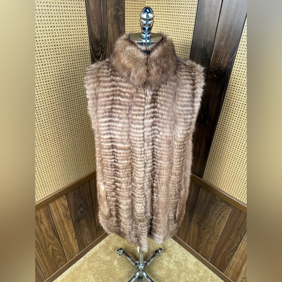 MICHAEL KORS DESIGNER FEATHERED GOLDEN BROWN SABLE FUR VEST JACKET COAT SMALL - Picture 2 of 11